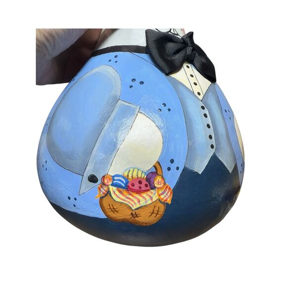 Hand Painted Gourd Bunny Figurine Whimsical Folk Art Easter Rabbit Decor Signed - Picture 4 of 10